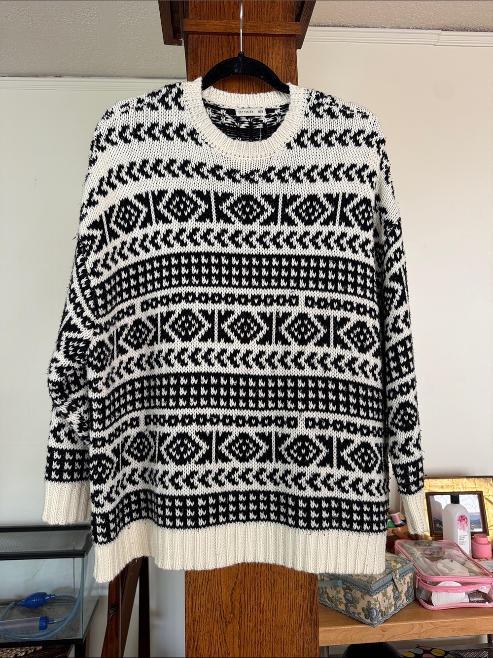 Cotton On Black and White Fair Isle Crewneck Sweater